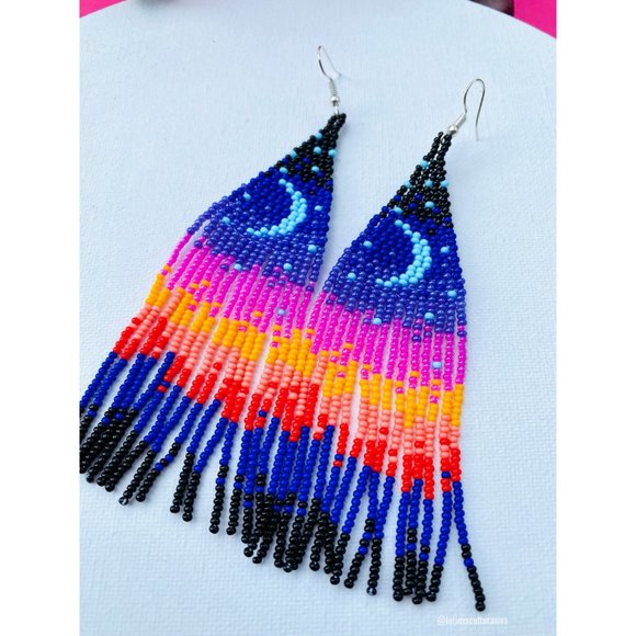 Huichol Earrings Huichol Art Mexican Earrings Hand Beaded Earrings, Flower Earri - Picture 3 of 5